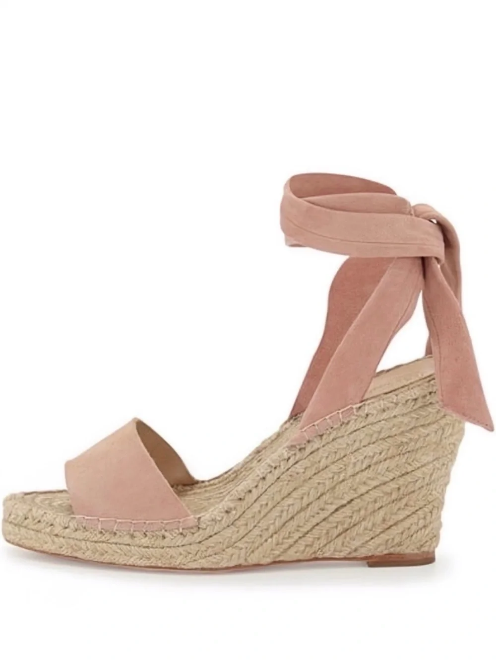 Loeffler Randall ‘Harper’ Blush Pink Suede Ankle Tie Espadrille Sandals Size 7.5